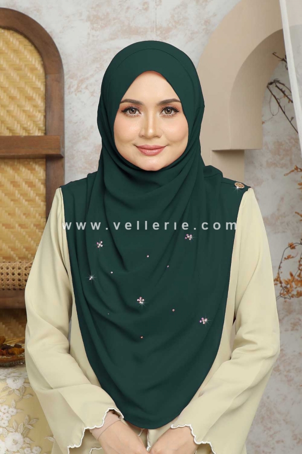 Tudung Sarung Instant Premium Chiffon Aileen Luxe - ALX29A Emerald Green with Chiffon Awning